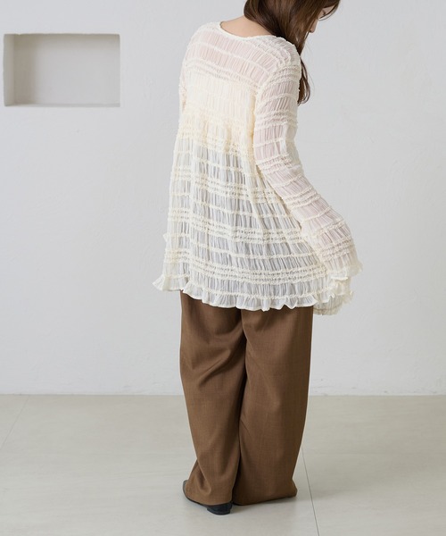 apres jour clair（アプレジュールクレア）の「【apres jour clair】シャーリングシアーフリルチュニック（シャツ/ブラウス・レディース・グリーン系その他/ダークブラウン/アイボリー・フリー/X-LARGE）」の14枚目の写真