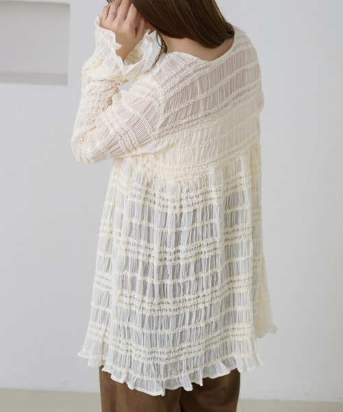 apres jour clair（アプレジュールクレア）の「【apres jour clair】シャーリングシアーフリルチュニック（シャツ/ブラウス・レディース・グリーン系その他/ダークブラウン/アイボリー・フリー/X-LARGE）」の20枚目の写真