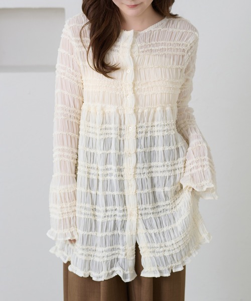 apres jour clair（アプレジュールクレア）の「【apres jour clair】シャーリングシアーフリルチュニック（シャツ/ブラウス・レディース・グリーン系その他/ダークブラウン/アイボリー・フリー/X-LARGE）」の17枚目の写真
