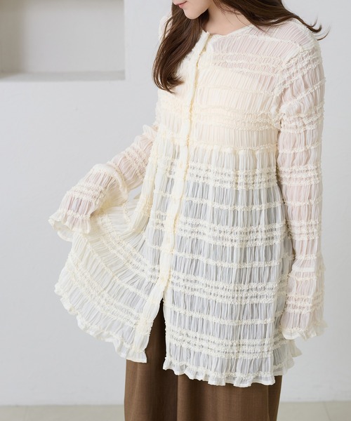 apres jour clair（アプレジュールクレア）の「【apres jour clair】シャーリングシアーフリルチュニック（シャツ/ブラウス・レディース・グリーン系その他/ダークブラウン/アイボリー・フリー/X-LARGE）」の19枚目の写真