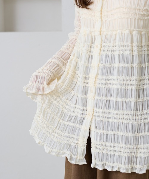 apres jour clair（アプレジュールクレア）の「【apres jour clair】シャーリングシアーフリルチュニック（シャツ/ブラウス・レディース・グリーン系その他/ダークブラウン/アイボリー・フリー/X-LARGE）」の21枚目の写真