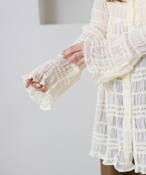 apres jour clair（アプレジュールクレア）の「【apres jour clair】シャーリングシアーフリルチュニック（シャツ/ブラウス・レディース・グリーン系その他/ダークブラウン/アイボリー・フリー/X-LARGE）」の22枚目の写真