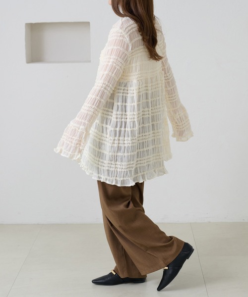 apres jour clair（アプレジュールクレア）の「【apres jour clair】シャーリングシアーフリルチュニック（シャツ/ブラウス・レディース・グリーン系その他/ダークブラウン/アイボリー・フリー/X-LARGE）」の15枚目の写真