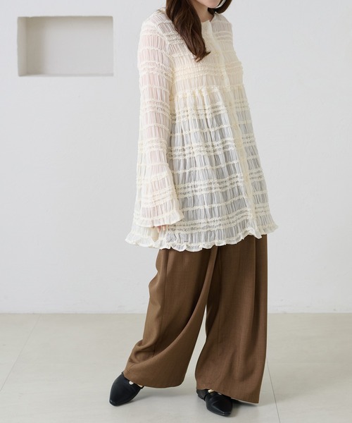 apres jour clair（アプレジュールクレア）の「【apres jour clair】シャーリングシアーフリルチュニック（シャツ/ブラウス・レディース・グリーン系その他/ダークブラウン/アイボリー・フリー/X-LARGE）」の16枚目の写真