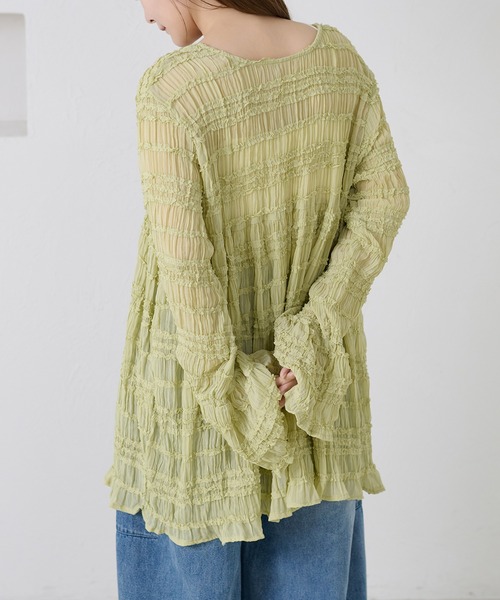 apres jour clair（アプレジュールクレア）の「【apres jour clair】シャーリングシアーフリルチュニック（シャツ/ブラウス・レディース・グリーン系その他/ダークブラウン/アイボリー・フリー/X-LARGE）」の8枚目の写真