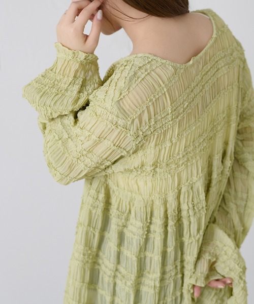 apres jour clair（アプレジュールクレア）の「【apres jour clair】シャーリングシアーフリルチュニック（シャツ/ブラウス・レディース・グリーン系その他/ダークブラウン/アイボリー・フリー/X-LARGE）」の9枚目の写真