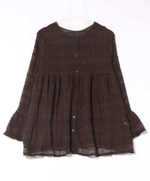 apres jour clair（アプレジュールクレア）の「【apres jour clair】シャーリングシアーフリルチュニック（シャツ/ブラウス・レディース・グリーン系その他/ダークブラウン/アイボリー・フリー/X-LARGE）」の4枚目の写真