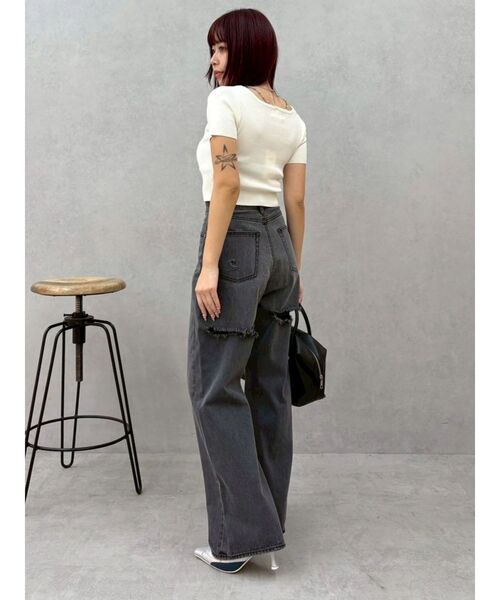 EVRIS（エヴリス）の「BACKスラッシュレースハイウエストワイドデニムパンツ　春服（デニムパンツ・レディース・インディゴブルー/ライトブルー/ブラック・SMALL/MEDIUM）」の8枚目の写真