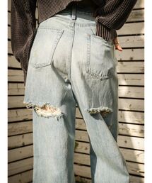 EVRIS（エヴリス）の「BACKスラッシュレースハイウエストワイドデニムパンツ　夏服（デニムパンツ）」