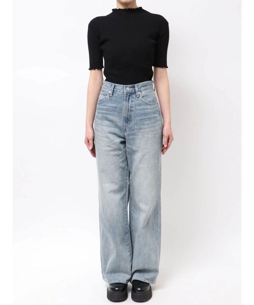 EVRIS（エヴリス）の「BACKスラッシュレースハイウエストワイドデニムパンツ　春服（デニムパンツ・レディース・インディゴブルー/ライトブルー/ブラック・SMALL/MEDIUM）」の4枚目の写真
