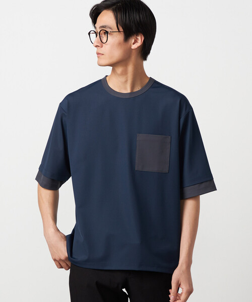COMME CA ISM(コムサイズム)の「軽量スクエアジャカード フェイクレイヤードTシャツ(Tシャツ/カットソー・メンズ・グレー/ブラック/ネイビー・LARGE/MEDIUM)」の3枚目の写真