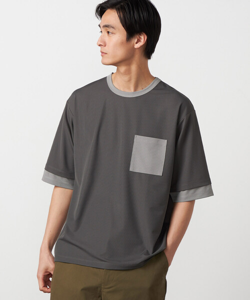 COMME CA ISM(コムサイズム)の「軽量スクエアジャカード フェイクレイヤードTシャツ(Tシャツ/カットソー・メンズ・グレー/ブラック/ネイビー・LARGE/MEDIUM)」の7枚目の写真