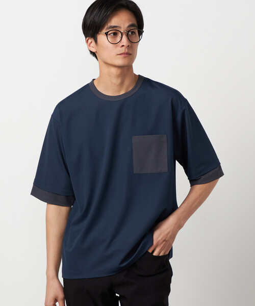 COMME CA ISM(コムサイズム)の「軽量スクエアジャカード フェイクレイヤードTシャツ(Tシャツ/カットソー・メンズ・グレー/ブラック/ネイビー・LARGE/MEDIUM)」の13枚目の写真