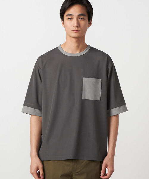 COMME CA ISM(コムサイズム)の「軽量スクエアジャカード フェイクレイヤードTシャツ(Tシャツ/カットソー・メンズ・グレー/ブラック/ネイビー・LARGE/MEDIUM)」の14枚目の写真