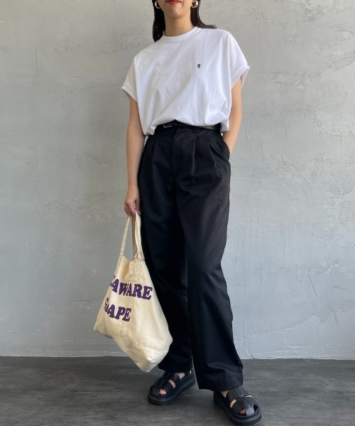 GYMPHLEX（ジムフレックス）の「[GYMPHLEX/ジムフレックス] ワンポイントロゴ刺繍 ノースリーブカットソー（Tシャツ/カットソー・レディース・ホワイト/ライトグリーン/ブラック・14）」の7枚目の写真