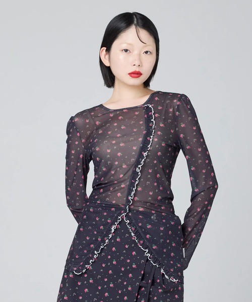 Little sunny bite(リトルサニーバイト)の「littlesunnybite/リトルサニーバイト/floral tulle top(Tシャツ/カットソー・レディース・ブラック/ピンク/ホワイト・S/M)」の1枚目の写真