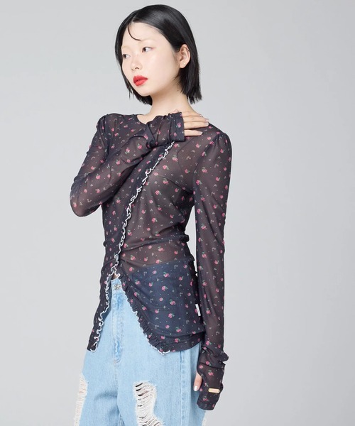 Little sunny bite(リトルサニーバイト)の「littlesunnybite/リトルサニーバイト/floral tulle top(Tシャツ/カットソー・レディース・ブラック/ピンク/ホワイト・S/M)」の18枚目の写真