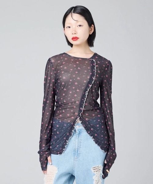 Little sunny bite(リトルサニーバイト)の「littlesunnybite/リトルサニーバイト/floral tulle top(Tシャツ/カットソー・レディース・ブラック/ピンク/ホワイト・S/M)」の4枚目の写真