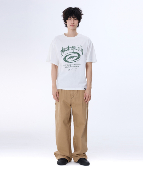 GHOST REPUBLIC（ゴーストリパブリック）の「クラックグラフィックロゴピグメント半袖TシャツGT-382_アイボリー（Tシャツ/カットソー・レディース・アイボリー・LARGE/X-LARGE/XX-LARGE）」の3枚目の写真