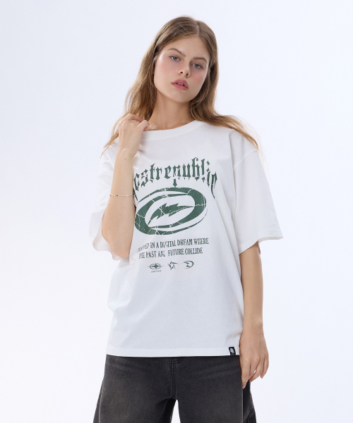 GHOST REPUBLIC（ゴーストリパブリック）の「クラックグラフィックロゴピグメント半袖TシャツGT-382_アイボリー（Tシャツ/カットソー・レディース・アイボリー・LARGE/X-LARGE/XX-LARGE）」の6枚目の写真