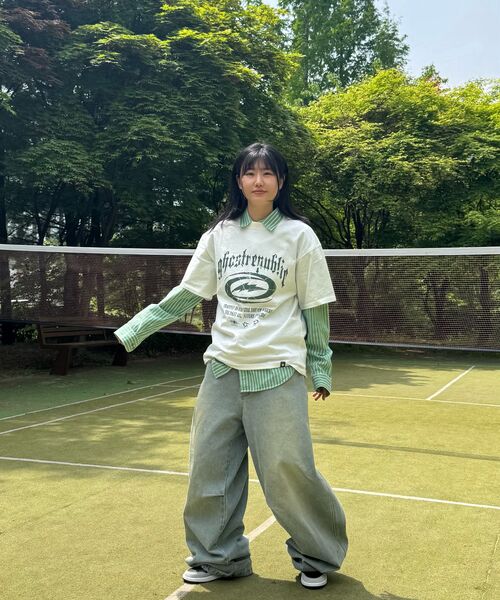 GHOST REPUBLIC（ゴーストリパブリック）の「クラックグラフィックロゴピグメント半袖TシャツGT-382_アイボリー（Tシャツ/カットソー・レディース・アイボリー・LARGE/X-LARGE/XX-LARGE）」の10枚目の写真