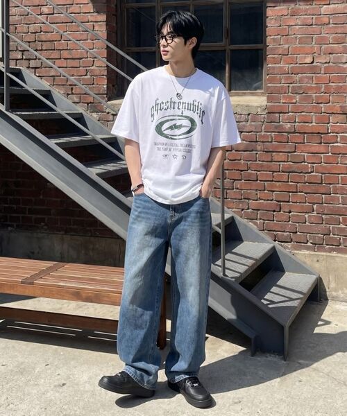 GHOST REPUBLIC（ゴーストリパブリック）の「クラックグラフィックロゴピグメント半袖TシャツGT-382_アイボリー（Tシャツ/カットソー・レディース・アイボリー・LARGE/X-LARGE/XX-LARGE）」の11枚目の写真