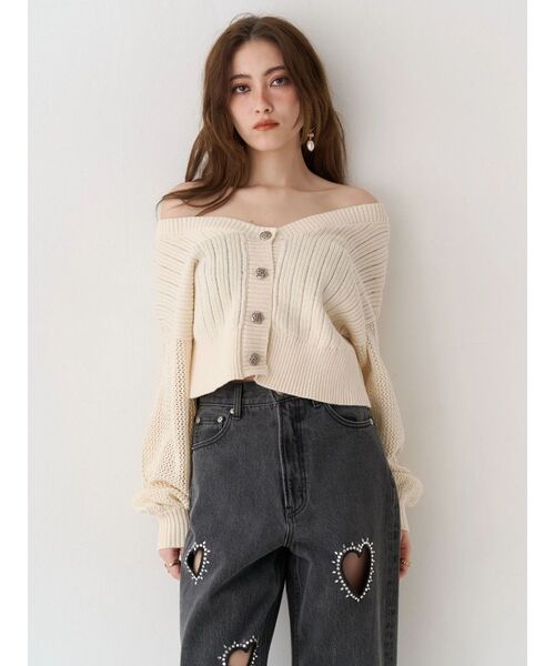 EVRIS（エヴリス）の「前後2WAYピグメントニットショートカーディガン　春服（カーディガン/ボレロ・レディース・ホワイト/ブルー/ブラック・FREE）」の5枚目の写真