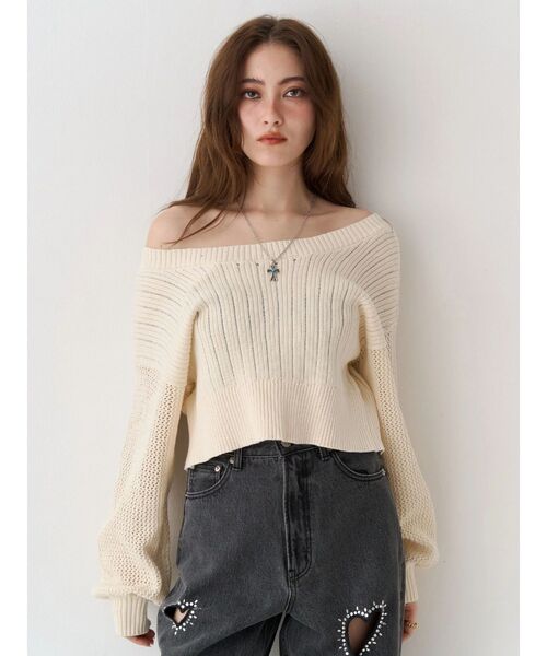 EVRIS（エヴリス）の「前後2WAYピグメントニットショートカーディガン　春服（カーディガン/ボレロ・レディース・ホワイト/ブルー/ブラック・FREE）」の10枚目の写真