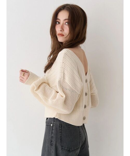 EVRIS（エヴリス）の「前後2WAYピグメントニットショートカーディガン　春服（カーディガン/ボレロ・レディース・ホワイト/ブルー/ブラック・FREE）」の12枚目の写真