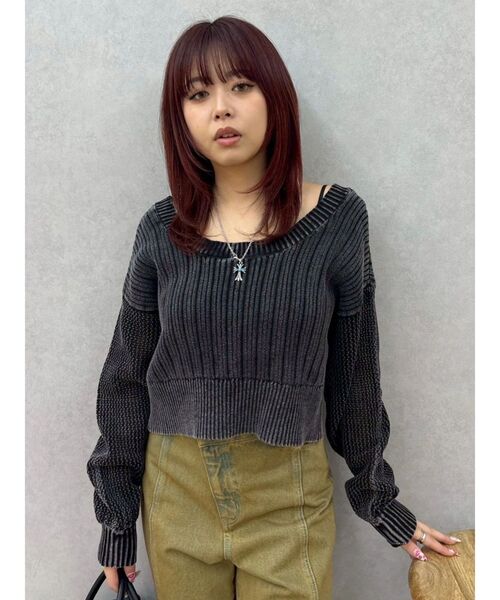 EVRIS（エヴリス）の「前後2WAYピグメントニットショートカーディガン　春服（カーディガン/ボレロ・レディース・ホワイト/ブルー/ブラック・FREE）」の21枚目の写真