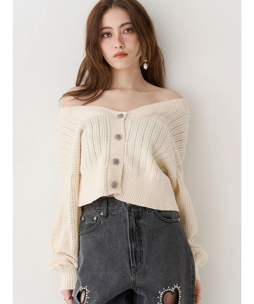 EVRIS（エヴリス）の「前後2WAYピグメントニットショートカーディガン　春服（カーディガン/ボレロ・レディース・ホワイト/ブルー/ブラック・FREE）」の2枚目の写真