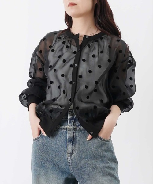 LUCA/LADY LUCK LUCA（ルカ/レディラックルカ）の「LC/LLL シアードットフロッキー長袖カーディガン（カーディガン/ボレロ・レディース・グレー/ブラック・FREE）」の2枚目の写真