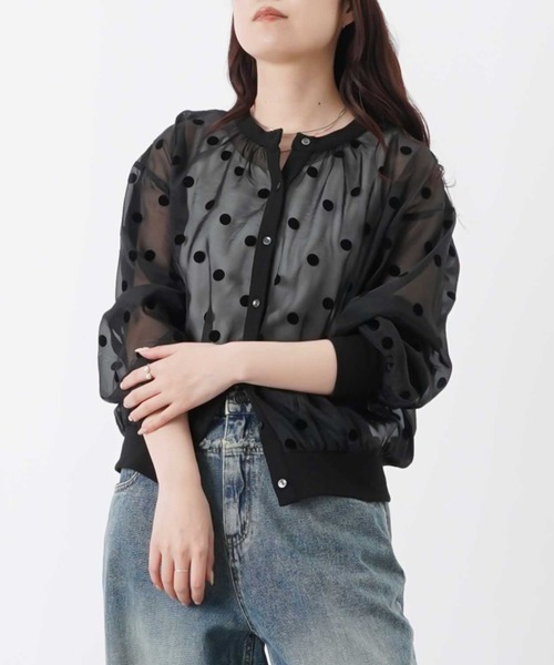 LUCA/LADY LUCK LUCA（ルカ/レディラックルカ）の「LC/LLL シアードットフロッキー長袖カーディガン（カーディガン/ボレロ・レディース・グレー/ブラック・FREE）」の7枚目の写真