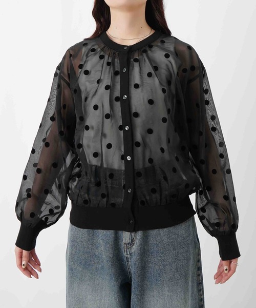 LUCA/LADY LUCK LUCA（ルカ/レディラックルカ）の「LC/LLL シアードットフロッキー長袖カーディガン（カーディガン/ボレロ・レディース・グレー/ブラック・FREE）」の11枚目の写真