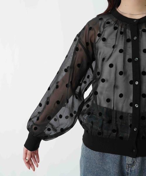 LUCA/LADY LUCK LUCA（ルカ/レディラックルカ）の「LC/LLL シアードットフロッキー長袖カーディガン（カーディガン/ボレロ・レディース・グレー/ブラック・FREE）」の13枚目の写真