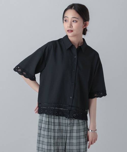 GLOBAL WORK(グローバルワーク)の「MATINEE LINE/バテンレース半袖シャツ/656174(シャツ/ブラウス・レディース・ホワイト系その他2/ブラック・LARGE/MEDIUM)」の1枚目の写真
