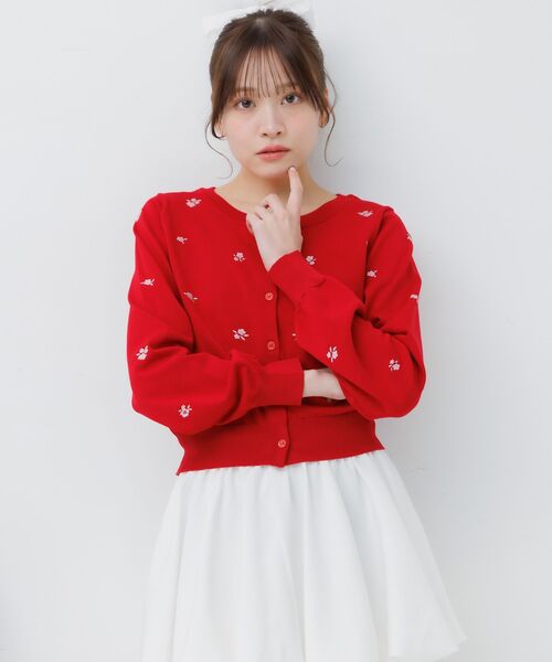 ems excite(エムズエキサイト)の「小花柄ニットカーデ(カーディガン/ボレロ・レディース・レッド/ナチュラル/ダークブルー・FREE)」の12枚目の写真