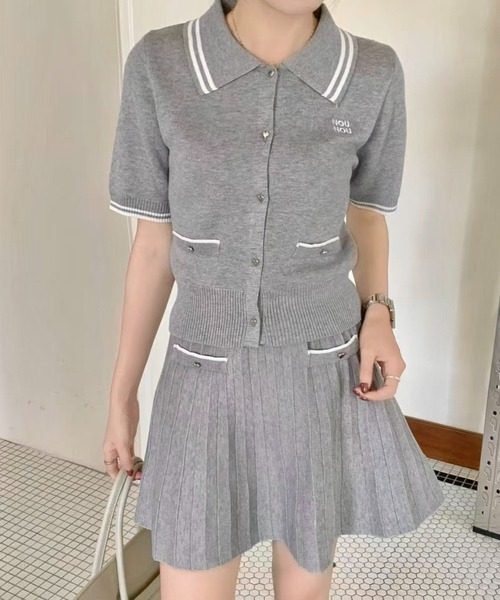 SHEENA(シーナ)の「【セットアップ】ポロ襟ニットトップス×ニットプリーツミニスカート2点セット(セットアップ・レディース・モカ/グレー・M)」の7枚目の写真