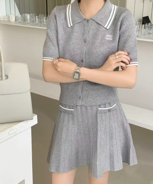 SHEENA(シーナ)の「【セットアップ】ポロ襟ニットトップス×ニットプリーツミニスカート2点セット(セットアップ・レディース・モカ/グレー・M)」の9枚目の写真