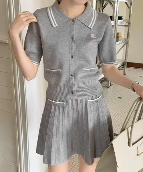 SHEENA(シーナ)の「【セットアップ】ポロ襟ニットトップス×ニットプリーツミニスカート2点セット(セットアップ・レディース・モカ/グレー・M)」の10枚目の写真