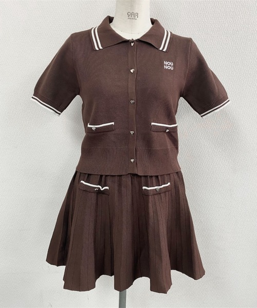 セール】【セットアップ】ポロ襟ニットトップス×ニットプリーツ セール】【セットアップ】ポロ襟ニットトップス×ニットプリーツ