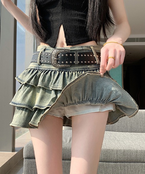 Girly Doll(ガーリードール)の「デニムティアードフリルミニスカート(スカート・レディース・ブルー・S/M/L)」の7枚目の写真