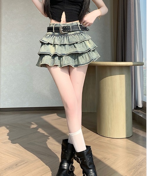 Girly Doll(ガーリードール)の「デニムティアードフリルミニスカート(スカート・レディース・ブルー・S/M/L)」の11枚目の写真