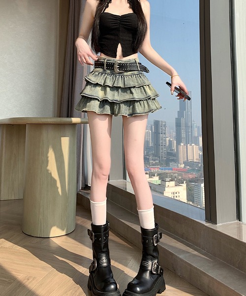 Girly Doll(ガーリードール)の「デニムティアードフリルミニスカート(スカート・レディース・ブルー・S/M/L)」の13枚目の写真