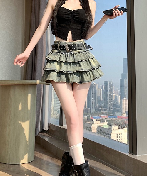 Girly Doll(ガーリードール)の「デニムティアードフリルミニスカート(スカート・レディース・ブルー・S/M/L)」の14枚目の写真
