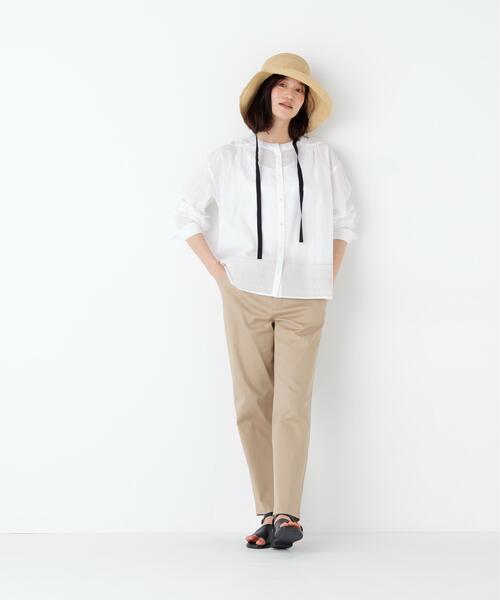 human woman（ヒューマンウーマン）の「◆【ウォッシャブル】インド刺繍ノーカラーブラウス（シャツ/ブラウス・レディース・ブラウン系その他/ホワイト・MEDIUM）」の4枚目の写真