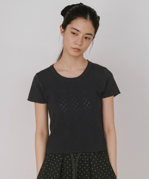 duei(デュイ)の「アイレットハーフスリーブトップス(Tシャツ/カットソー・レディース・ネイビー/ホワイト・FREE)」の5枚目の写真