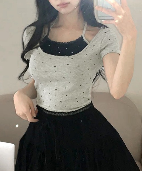 REMUR(レミュール)の「レイヤード風リボン柄Tシャツ(Tシャツ/カットソー・レディース・ブラック/グレー/ホワイト・FREE)」の2枚目の写真