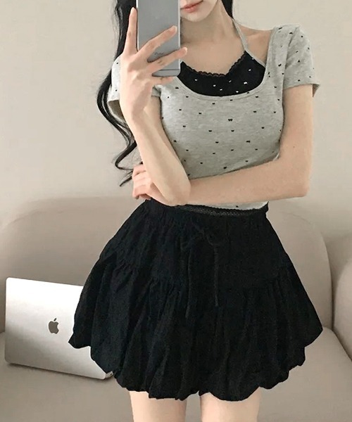 REMUR(レミュール)の「レイヤード風リボン柄Tシャツ(Tシャツ/カットソー・レディース・ブラック/グレー/ホワイト・FREE)」の19枚目の写真