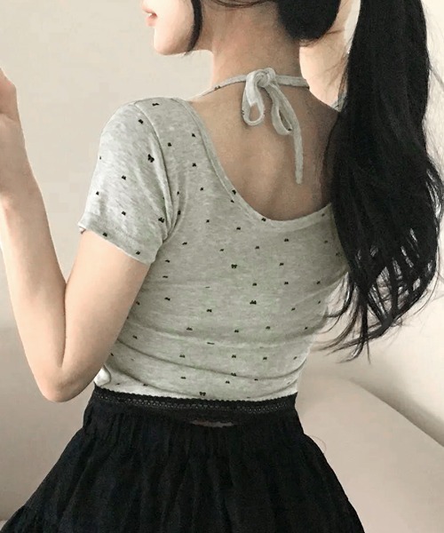 REMUR(レミュール)の「レイヤード風リボン柄Tシャツ(Tシャツ/カットソー・レディース・ブラック/グレー/ホワイト・FREE)」の20枚目の写真
